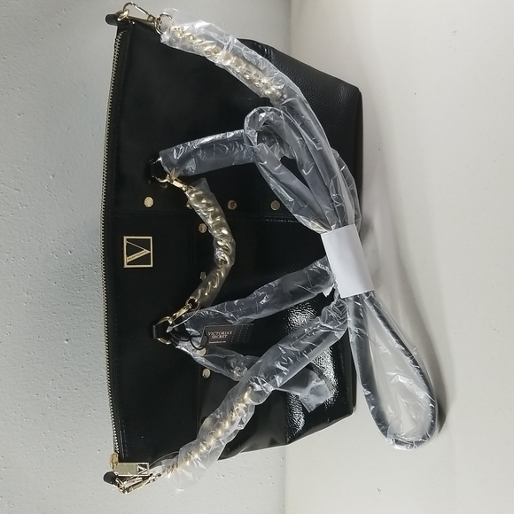 Pink Victoria Secret Black Leather Like Handbag - Picture 1 of 5